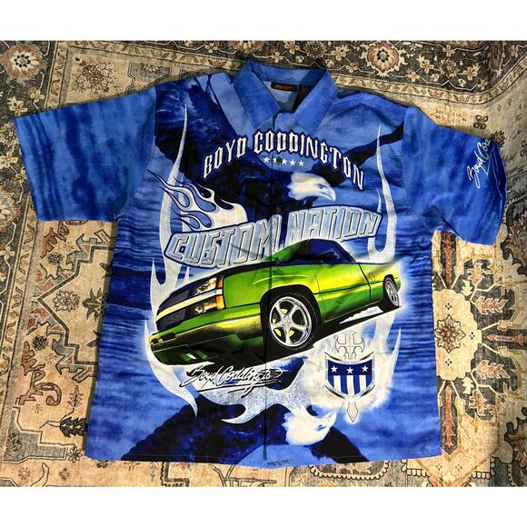 Boyd Coddington y2k All Over Print Hot Rod Car T-shirt Button up Shirt Size XL - Picture 9 of 10